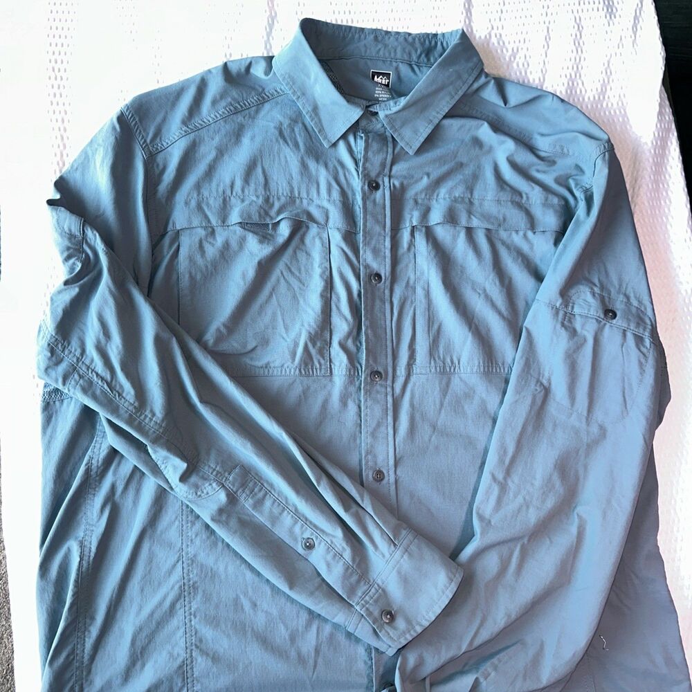 REI Men's Sage Green Long Sleeve Vented Adventure Shirt Size 2XL